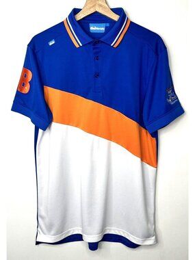 Bunker Mentality Golf Polo Shirt Mens L Blue Orange Colorblock Logo Performance